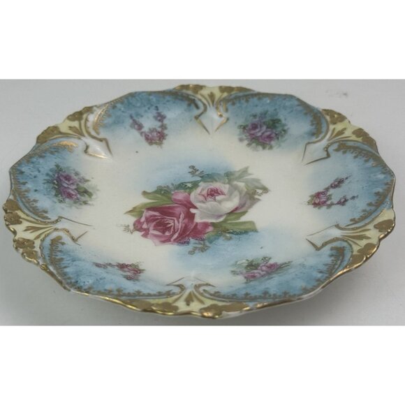 Vintage‎ RS PRUSSIA Red Mark Porcelain 6" Cake Plate Blue Gold Pink ROSES EUC - Picture 6 of 11
